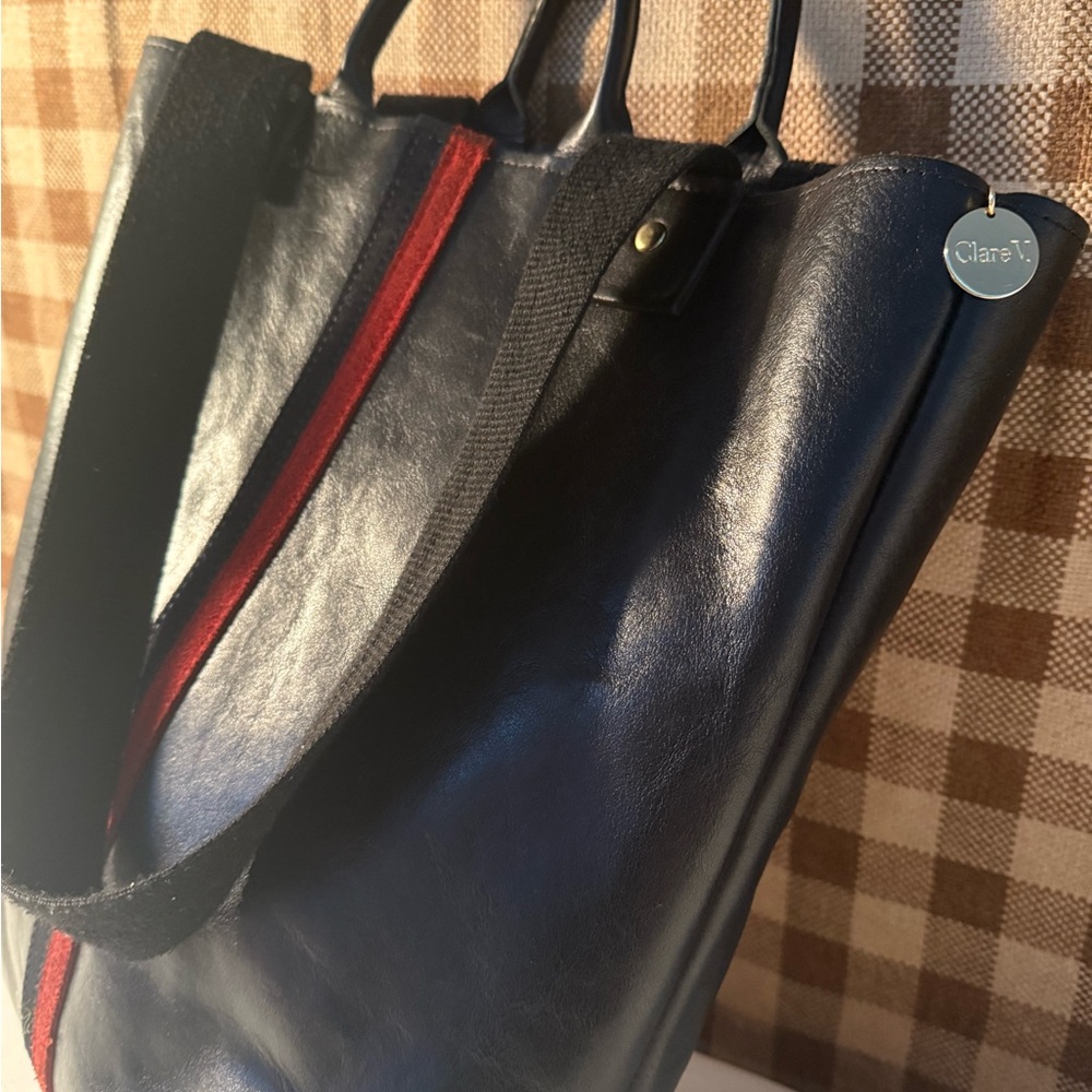 Clare V Black Tote with Red Accent